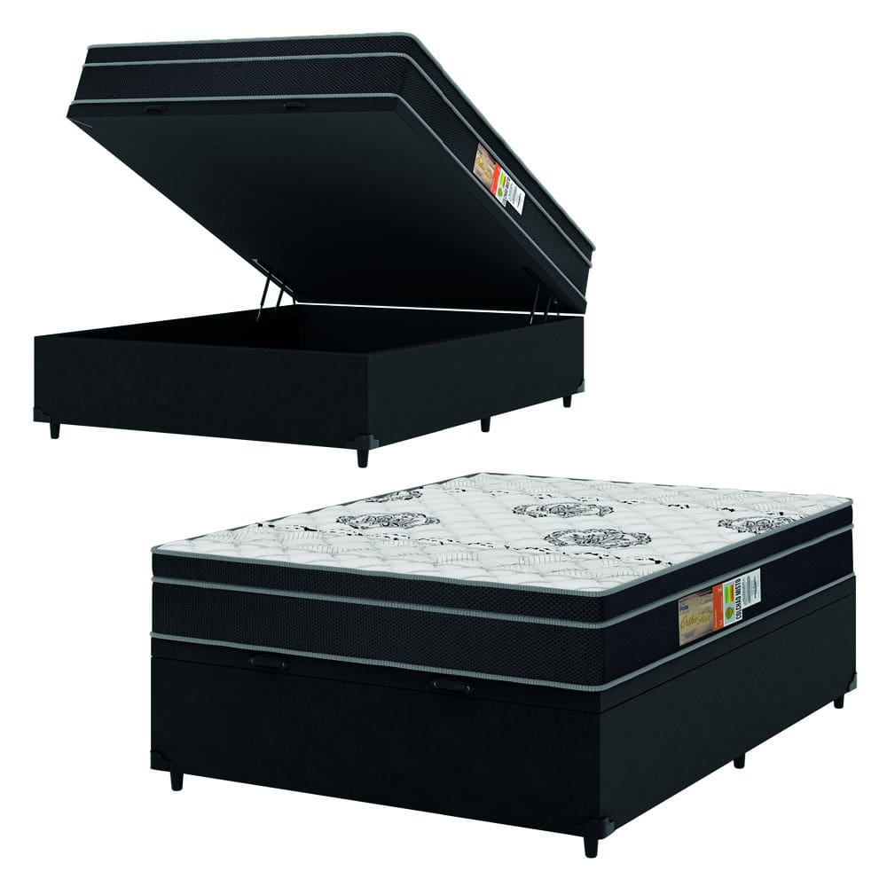 Cama Box Baú Casal Colchão Espuma 138x188x66m Orthoface Grafite Polar