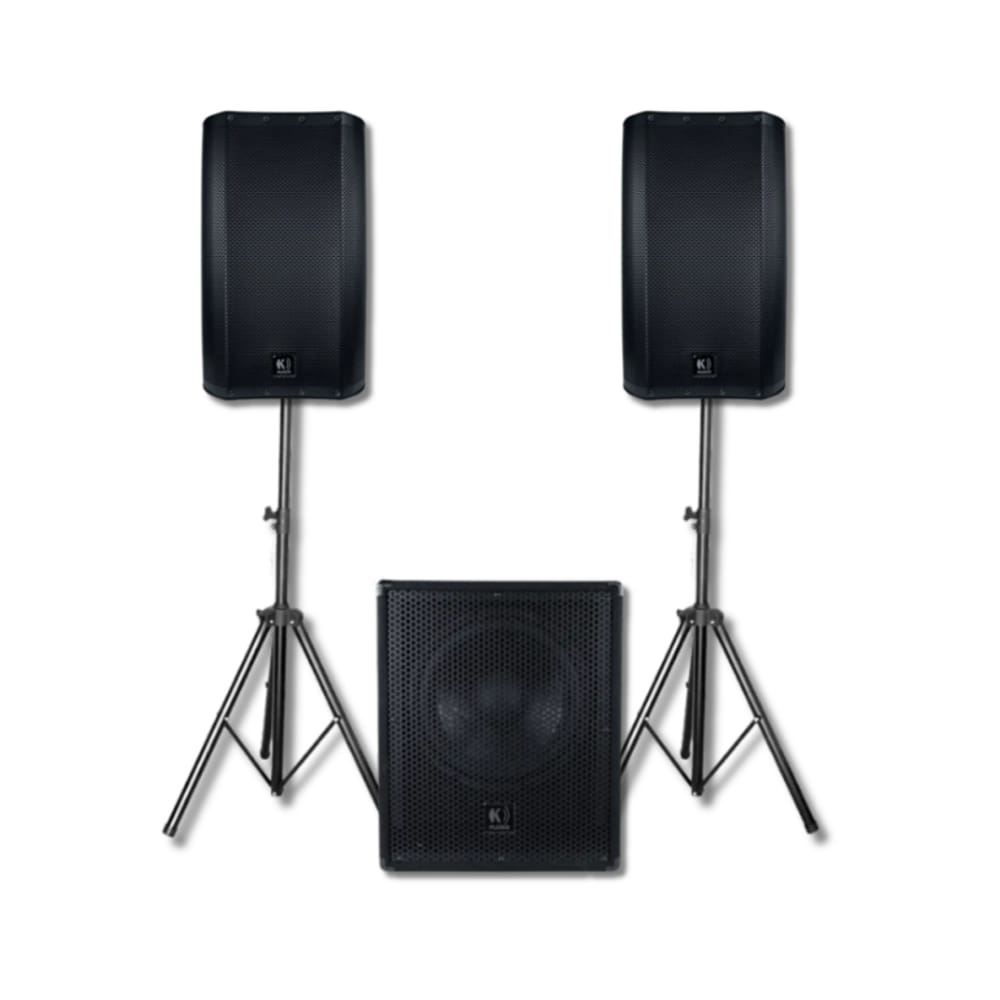 Caixas de Som Amplificada K-Audio - Subwoofer 15" SW415A + 2 Caixas Ativas 12" TP12A – 1200WRMS total