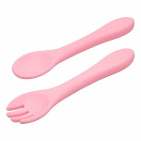 Colher E Garfo Infantil De Silicone Para Bebe Bpa Free Rosa