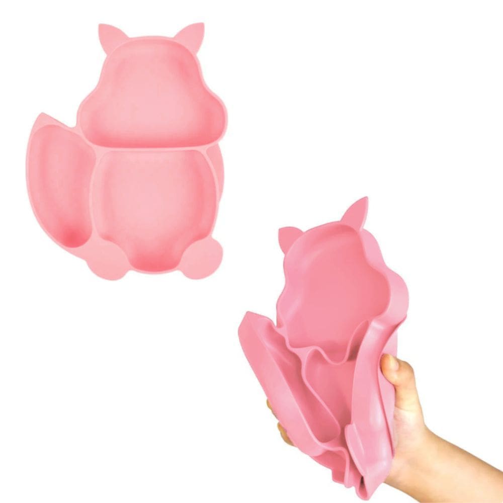 Prato Infantil Silicone 3 Divisórias Alimentação C/ Ventosa Rosa
