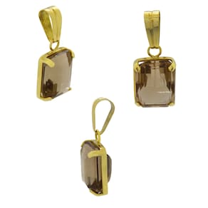 Elegante Pingente em Ouro 18K com Pedra Topázio Fumê Baguete