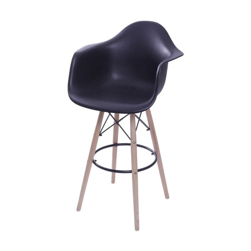 Banqueta Boxbit Dkr Pp Com Braço Preta Base Madeira