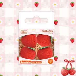 Kit 4 Mini Borrachas de Morango Com Aroma Be Berry - Tilibra | Fofo | Papelaria | Moranguinho
