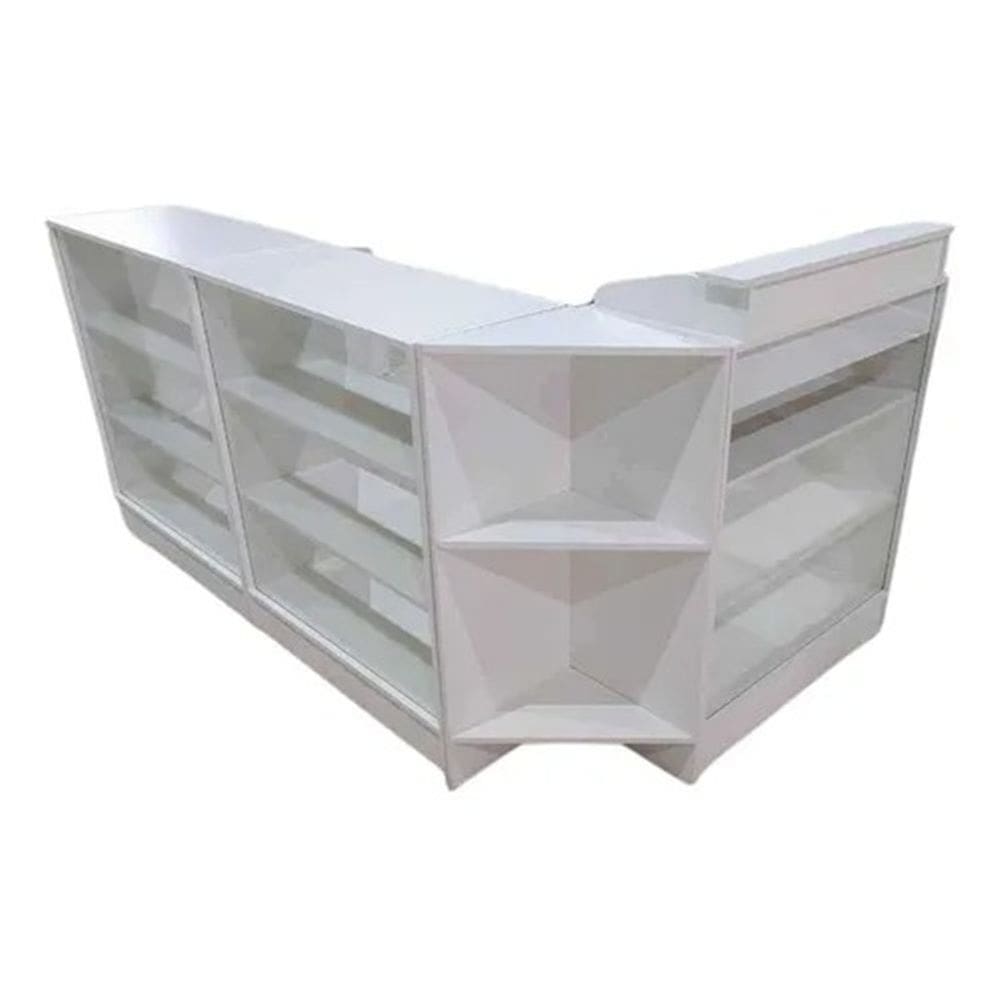 Balcão Caixa vitrin + 2 Expositores Lojas E Comércios 100% Mdf Branco - Suprema Móveis