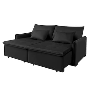 Sofá Cama 2 Lugares New Roma Mts Retrátil Veludo Preto Com Pillow