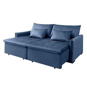Sofá Cama Slim 2 Mts New Roma Com Pillow Veludo Azul