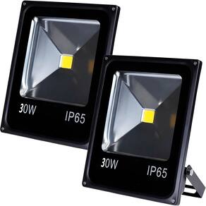 Kit 2 Refletores Led Branco Holofote Externo Jardim Muro 30w