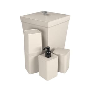 Kit Banheiro 4 Peças Lixeira Dispenser Porta Escova E Porta Algodão - Stolf Areia