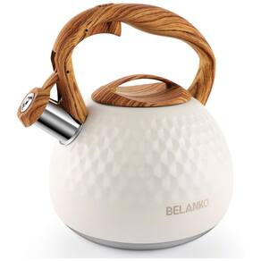 BELANKO Chaleira de Chá 2.7L, com Apito, Aço Inoxidável, Branca