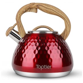 Chaleira de Chá 2.7L em Aço Inoxidável com Apito, TOPTIER, Vermelho