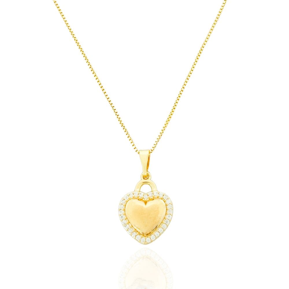 Colar Coração Borda Cravejada Cristal Banhado a Ouro