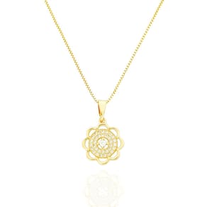 Colar Florzinha Trabalhada Com Zircônias Banhado a Ouro
