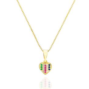 Colar Coração Cravejado Zircônias Colors Banhado a Ouro