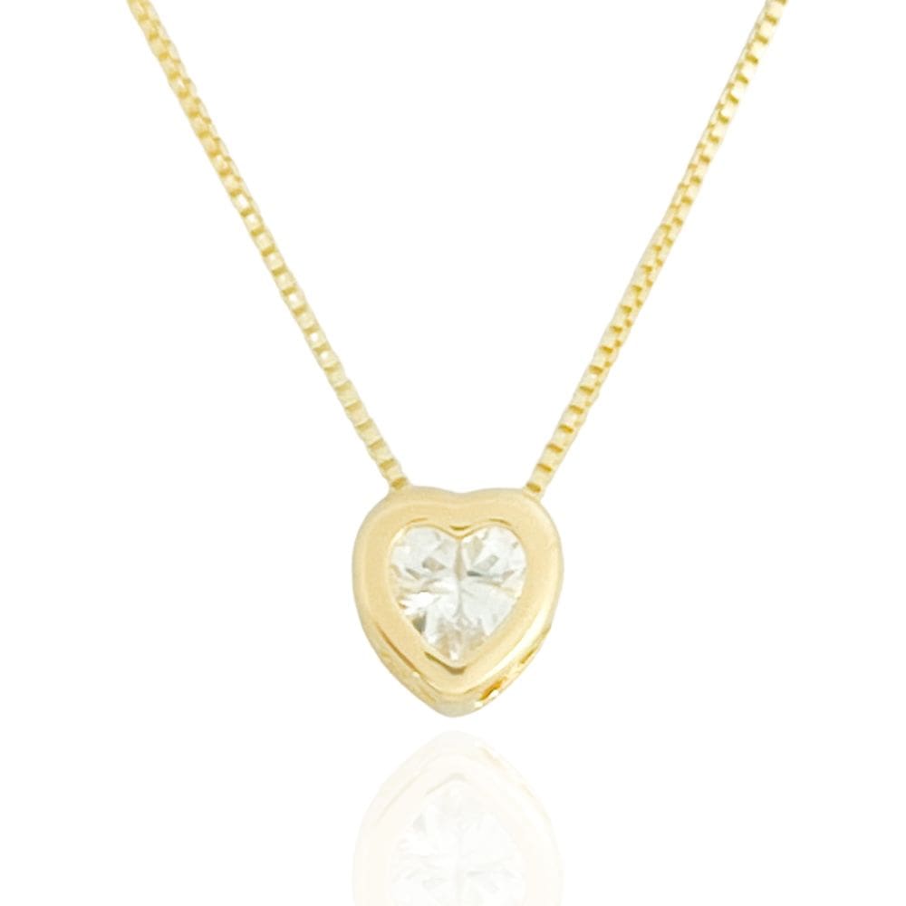 Colar Coração Cristal Banhado a Ouro