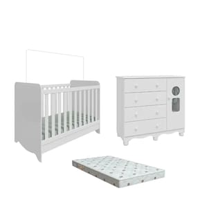 Quarto Bebe Berço e Cômoda MDF Dorabelly BenDyte + Colchão