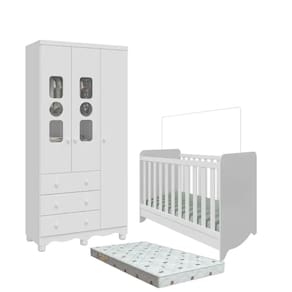 Quarto Bebe Berço e Guarda Roupa Dorabelly Dyte 3Pt MDF + colchão