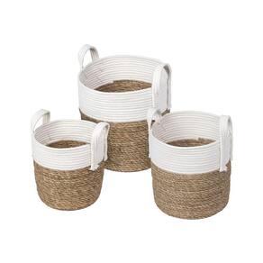 Kit 3 Cestos Boxbit Samui Em Fibra Natural E Branca Branca