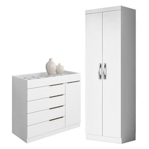 Cômoda Sapateira Sevilha 2004147 e Armário Multiuso New 2000192 Branco - Aramóveis