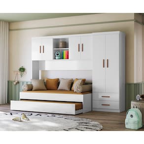 Jogo de Quarto Infantil Ônix com Cama Auxiliar e Guarda-Roupa Conjugado Branco - Peternella