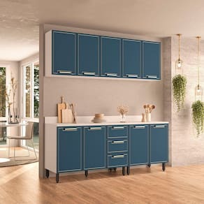 Cozinha Completa 4 Peças 224,5cm X 270cm Amara Branco/Azul