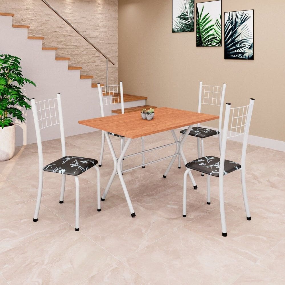 Conjunto para Sala de Jantar com 4 Cadeiras Dany Preto / Branco
