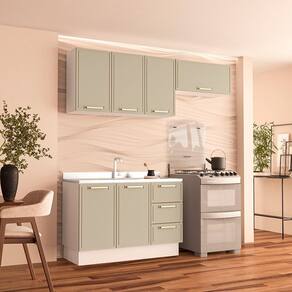 Cozinha Completa 3 Peças 224,5cm X 200cm Amara Branco/Verde Oliva