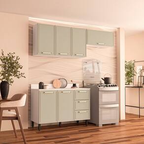 Cozinha Completa 3 Peças 224,5cmx200cm Branco/Verde Oliva