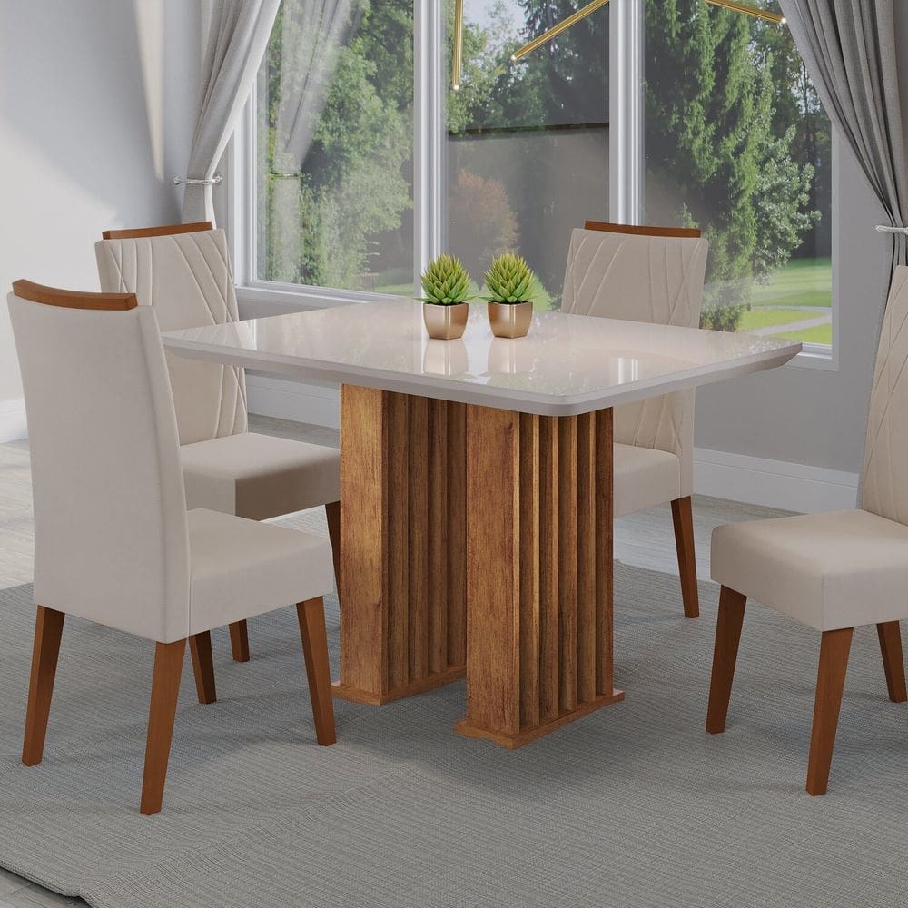 Conjunto Sala de Jantar 4 Cadeiras Vegas Mel/ Off White /Pastel