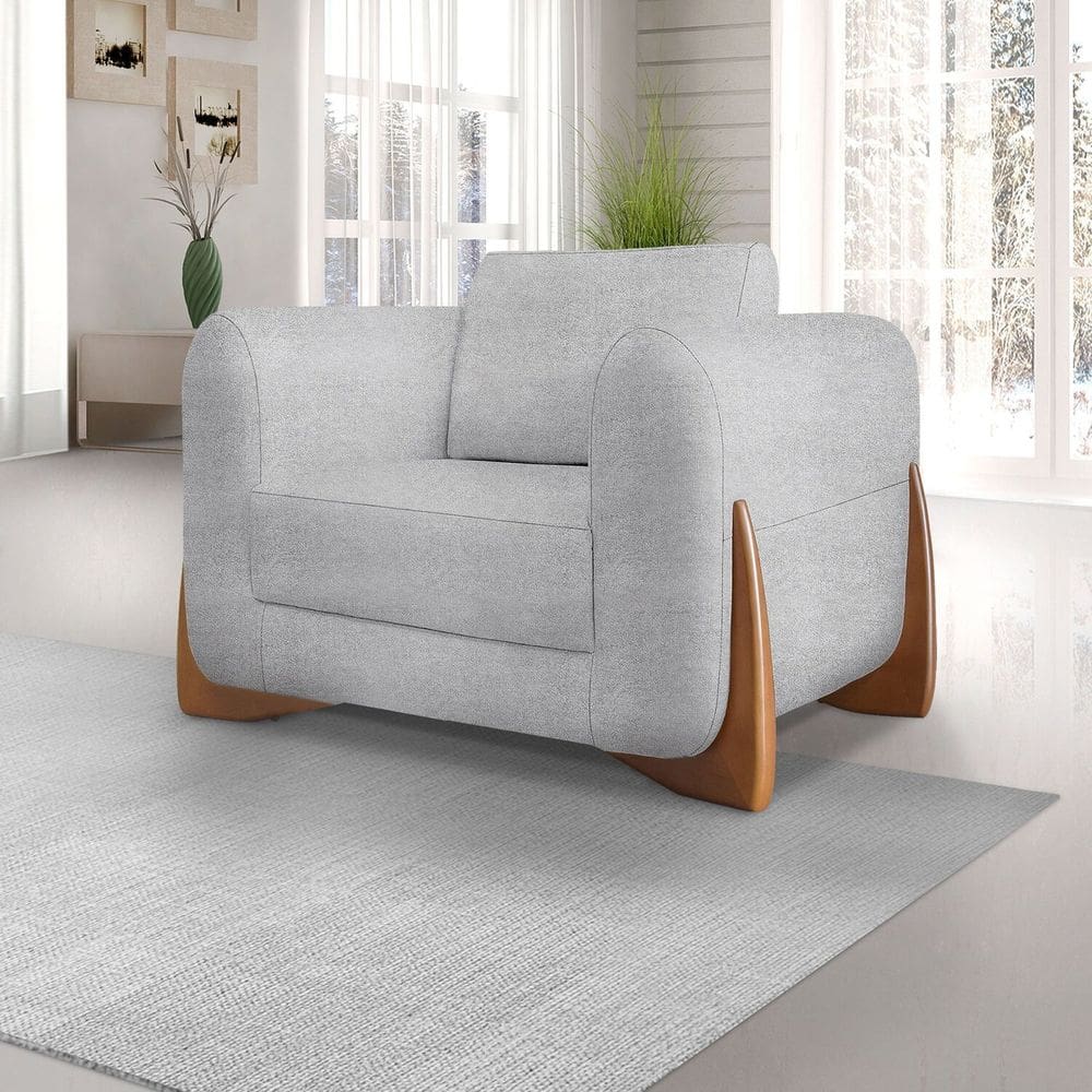 Poltrona para Sala de Estar Linho Djon Cinza