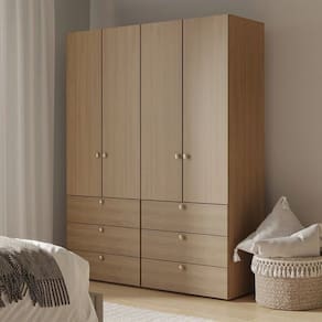 Guarda-roupa 2 Módulos 4 Portas 6 Prateleiras 6 Gavetas Frame Cabecasa madeiramadeira Acácia