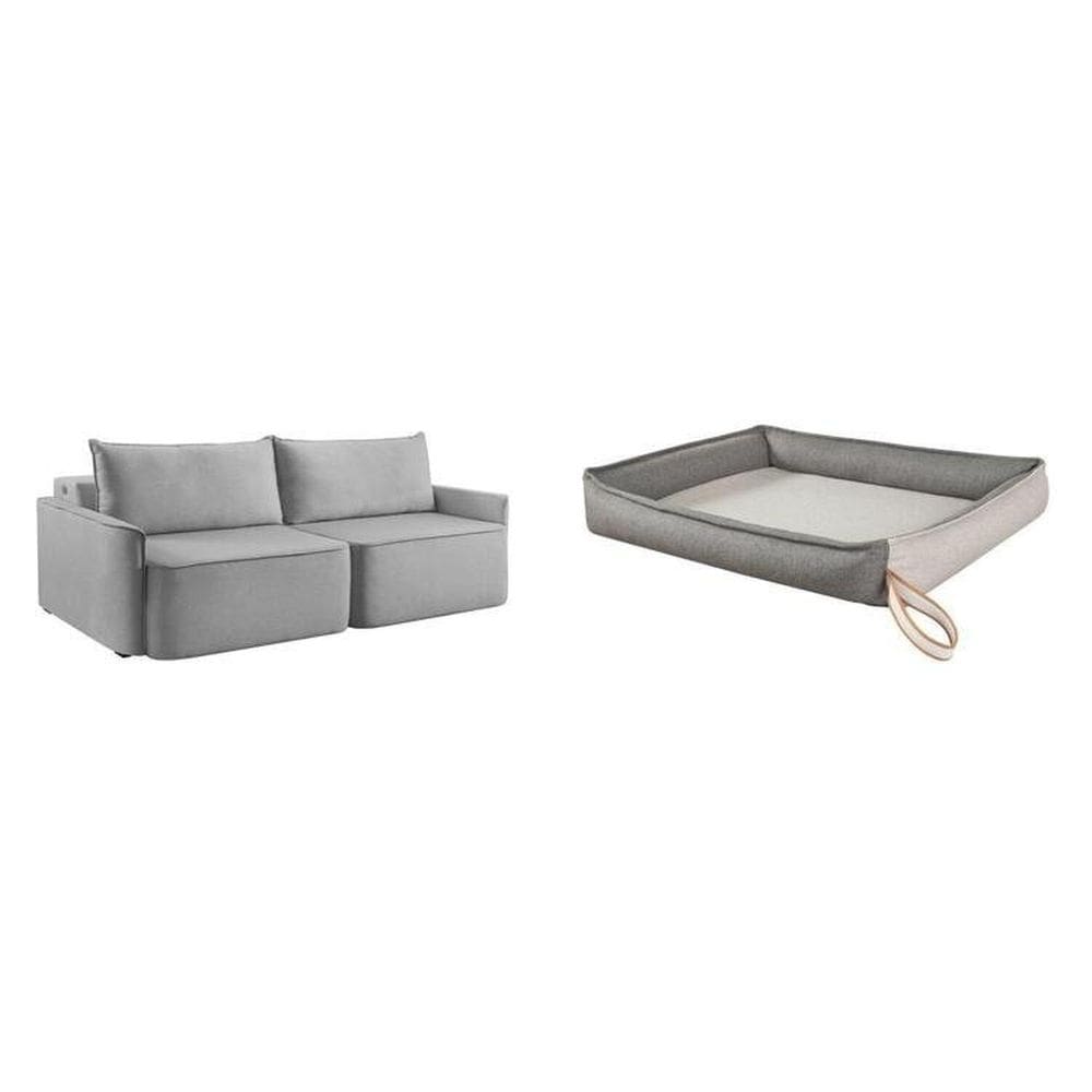 Sofá Retrátil 220cm 4 Lugares Moon 2323 com Kit Usb e Cama para Pet Retangular Amora G Cinza