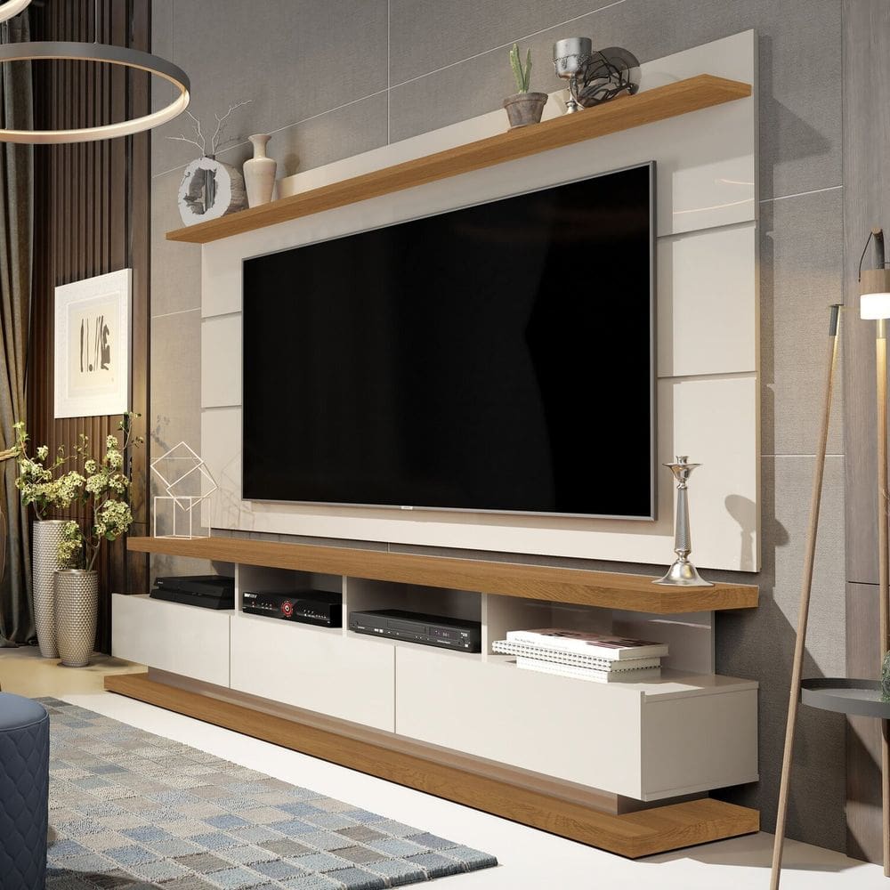 Rack com Painel para Tv até 72 Polegadas Vivare Off White/Marrom