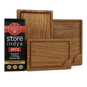 Tábuas de corte STORE INDYA Wooden Acacia Wooden, conjunto de 3