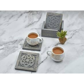 Coasters STORE INDYA, quadrado de madeira com suporte, conjunto de 4 unidades cinzentas