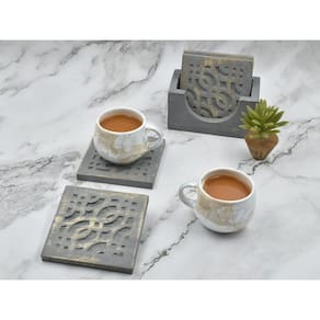 Coasters STORE INDYA, quadrado de madeira com suporte, conjunto de 4 unidades cinzentas