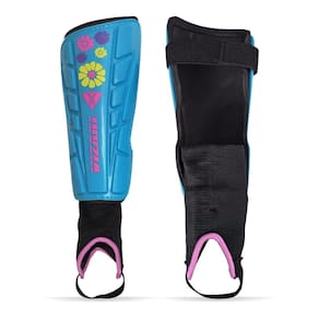 Caneleiras de futebol Vizari Blossom Kids para meninas rosa/azul XS
