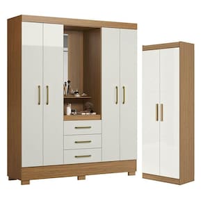 Guarda Roupa Solteiro Paris 2045150 e Armário Multiuso 2000191 Atacama Off White - Aramóveis