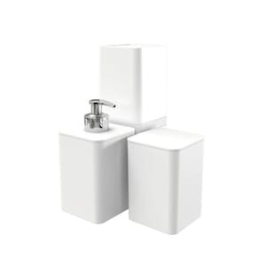 Kit Banheiro Com Porta Algodão Escovas E Sabonete Líquido - Stolf Branco