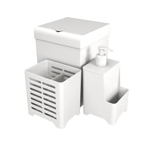 Kit Pia 3 Peças Lixeira Dispenser Porta Talher Cozinha - Stolf Branco