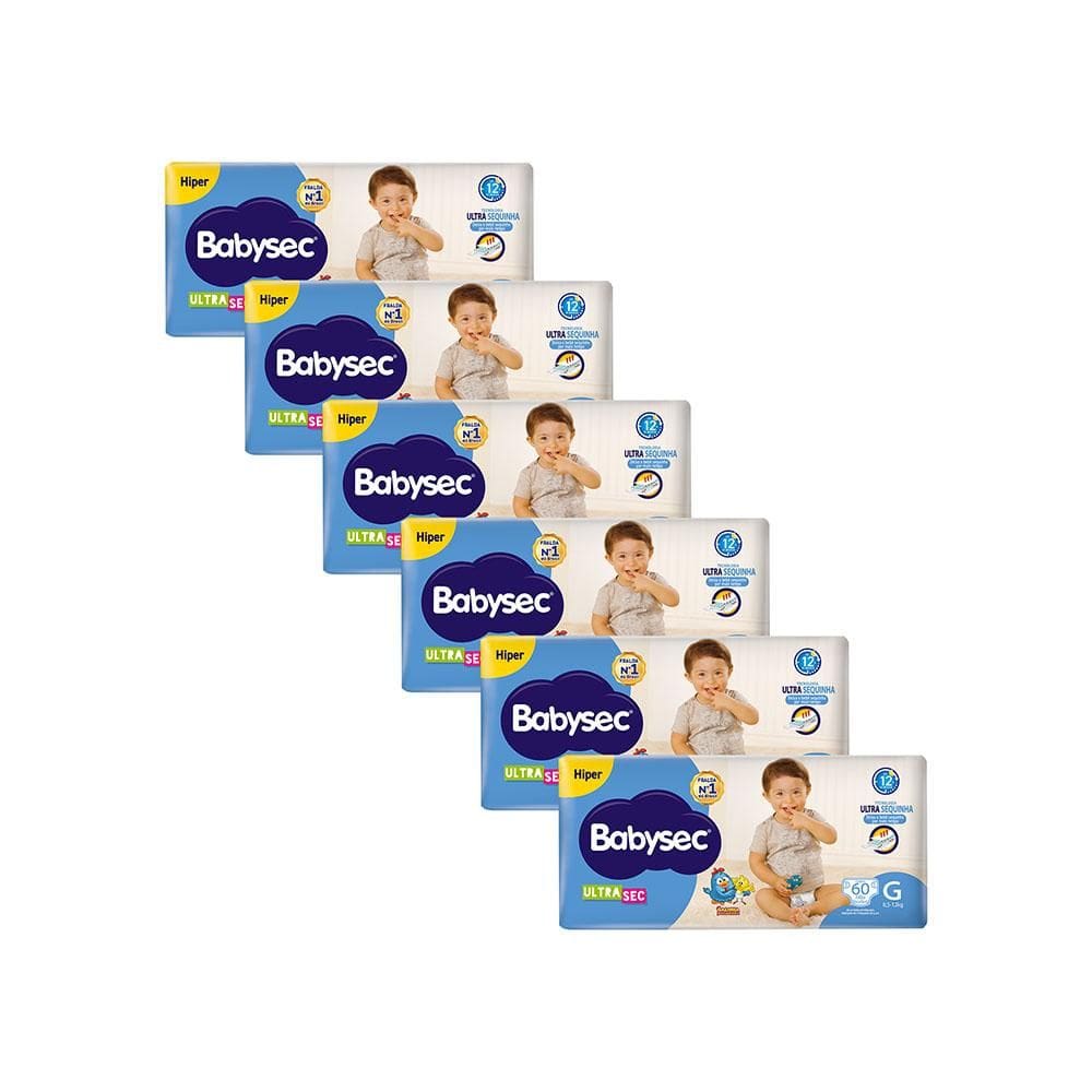 Kit 6 Fraldas Babysec Galinha Pintadinha Ultrasec Hiper Tamanho G 60 unidades cada