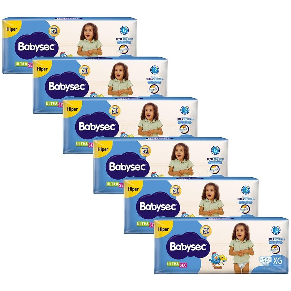 Kit 6 Fraldas Babysec Galinha Pintadinha Ultrasec Hiper Tamanho XG 56 unidades cada
