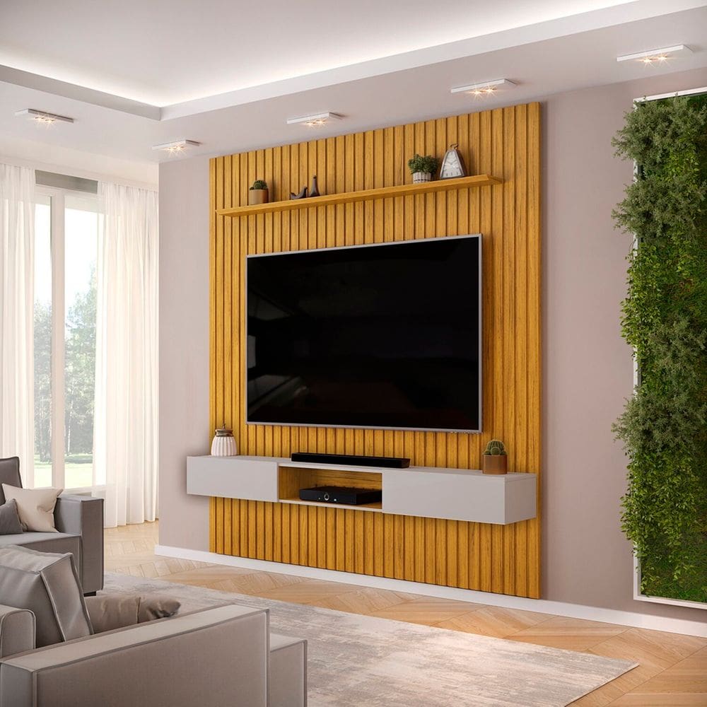 Painel com Bancada Suspensa Trento 250cm Cedro