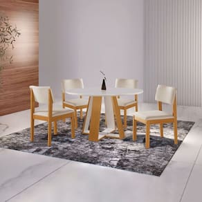 Conjunto Sala Jantar 4 Cadeiras Jade Cinamomo/Creme/Off White