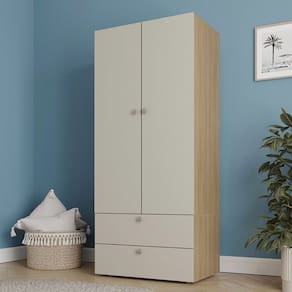 Guarda-roupa 2 Módulos 2 Portas 3 Prateleiras 2 Gavetas Frame Cabecasa madeiramadeira Acácia/Arenas
