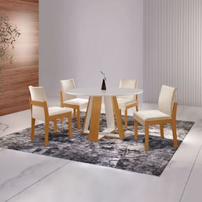 Conjunto Sala Jantar 4 Cadeiras Mônaco Cinamomo/Creme/Off White