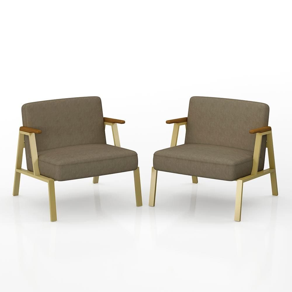 Kit 2 Poltronas Coimbra Estilo Industrial Dourado/cinam/capuccin - M.a