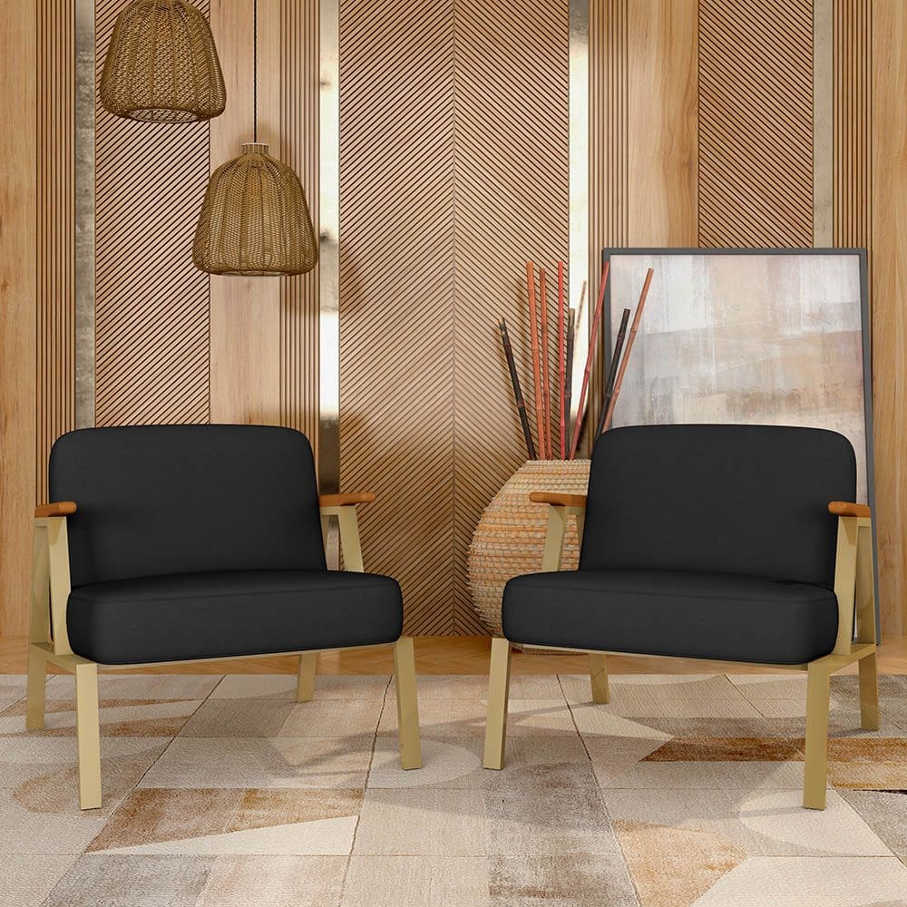 Kit 2 Poltronas Coimbra Estilo Industrial Dourado/cinamomo/preto - M.a