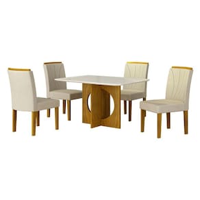 Mesa de Jantar Lorena Plus 120x80 Freijó Off White com 4 Cadeiras Lorena Joli Palha - Leifer Móveis