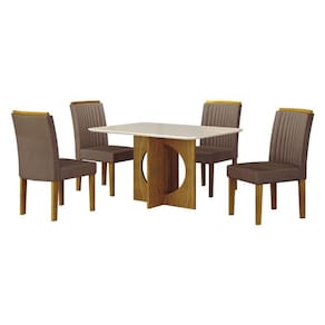Mesa de Jantar Lorena Plus 120x80 Freijó Off White com 4 Cadeiras Jade Joli Camurça - Leifer Móveis