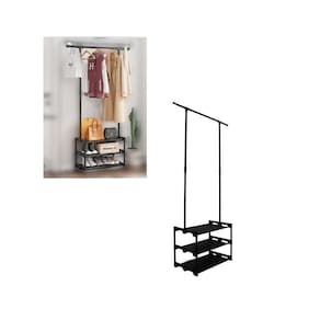 Arara Cabideiro Organizador De Roupas Sapatos Bolsas 3 Prateleiras Loja Casa Closet Quarto Preto Luxo Rodinhas